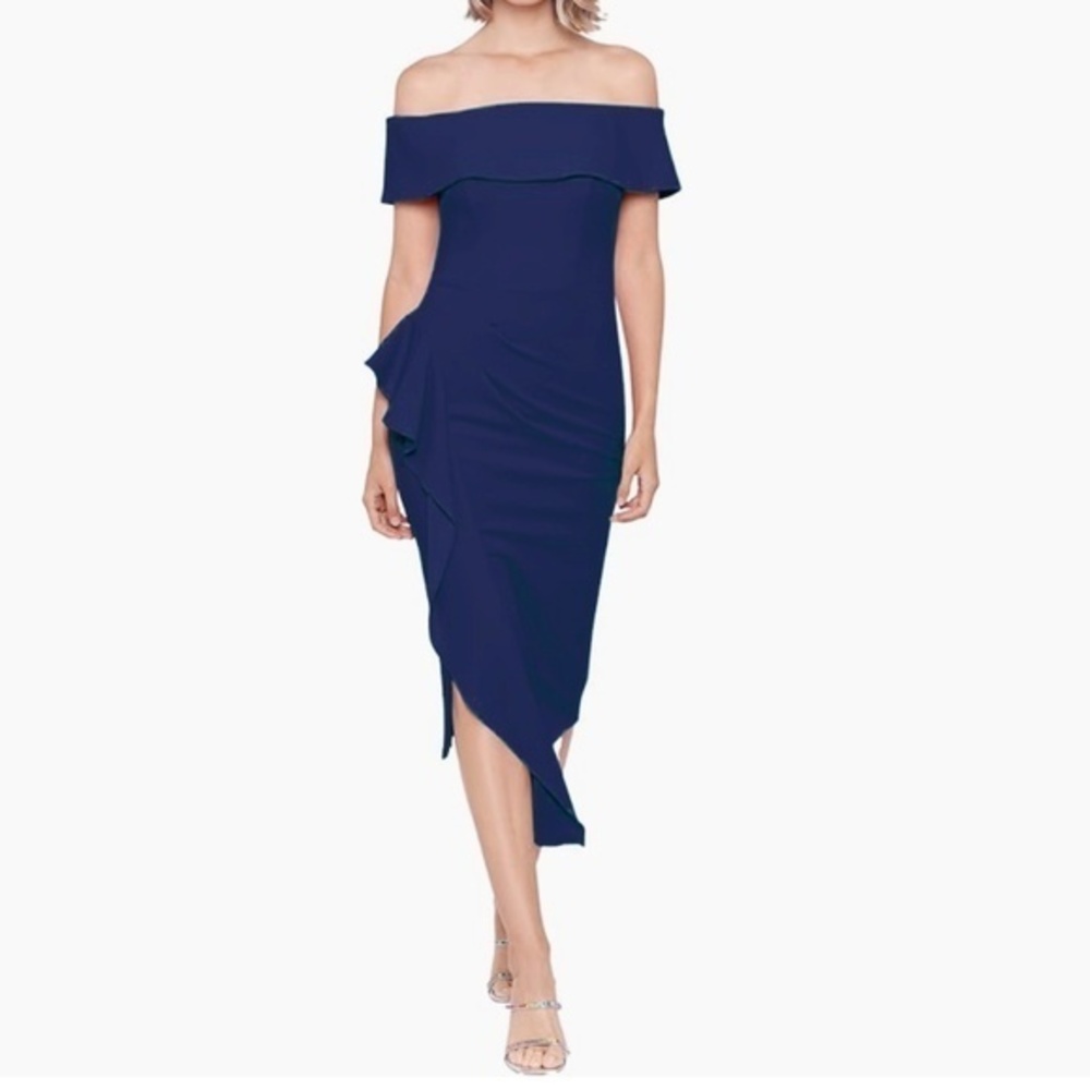 Betsy‎ and Adam Midi Off Shoulder Scuba Crepe Ruched Dress
